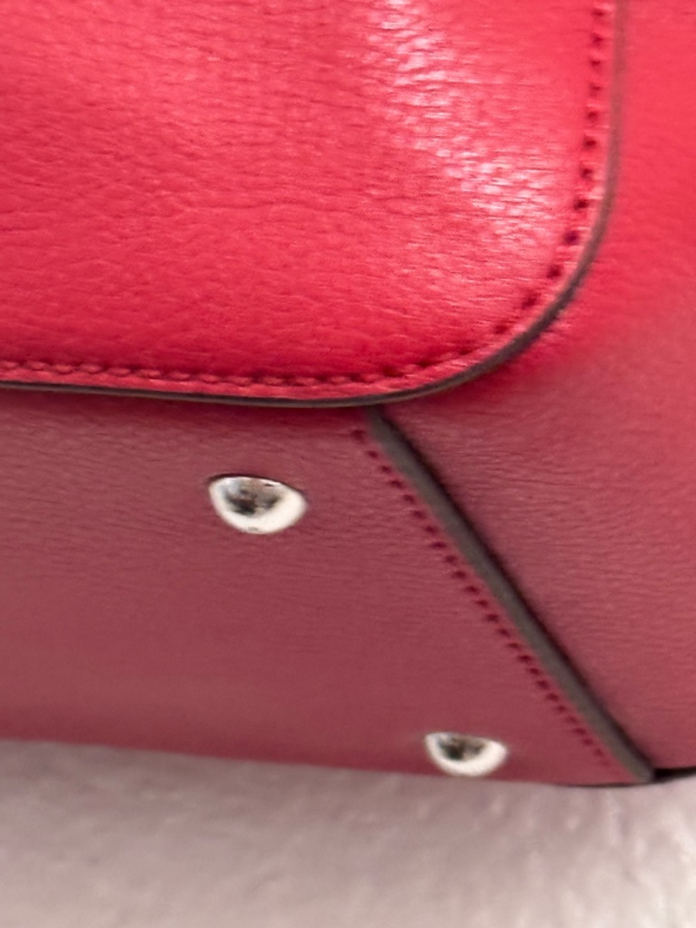 Ralph Lauren Arlington Tote Bag Red Cow Leather Sleek Shopper Silver Accents - Picture 7 of 16